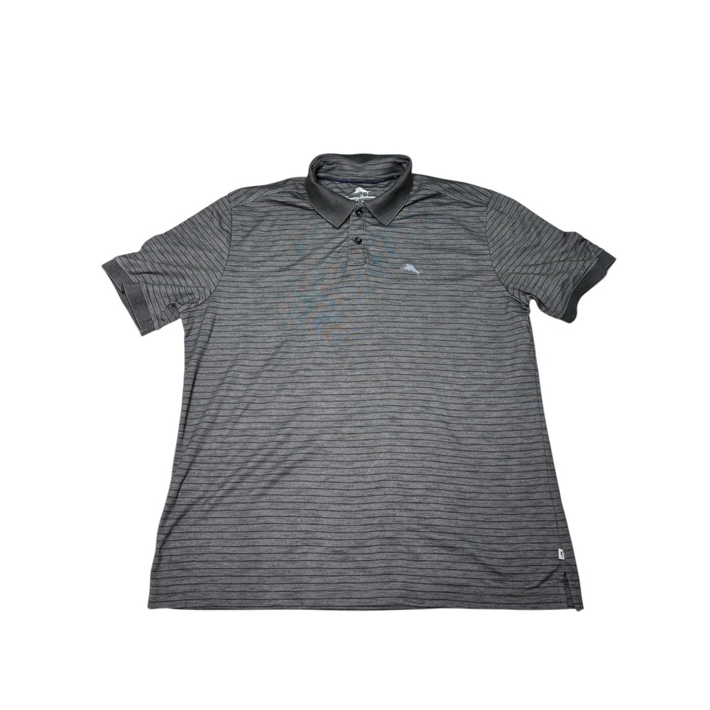 Tommy Bahama Men's Gray Striped Golf Polo Shirt Short Sleeve Casual Sportswear L